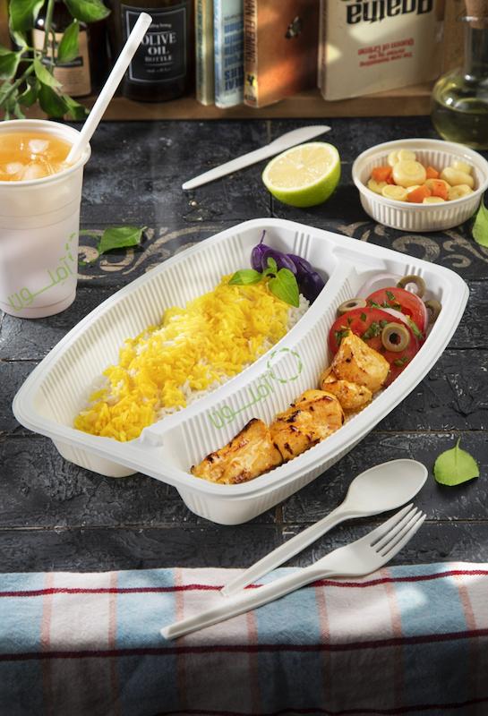 قیمت خرید ظرف گیاهی یکبار مصرف دو خانه کبابی آملون + فروش ویژه